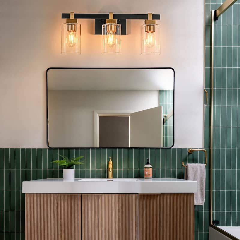 3-Light Bathroom Vanity Light Wall Sconce with Clear Glass Shade - 20.1-in W x 5.7-in D x 8.9-in H
