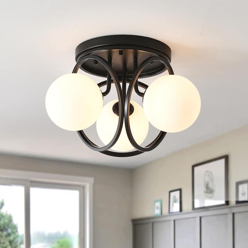 3-light Glass Flush Mount Lights - Matte Black