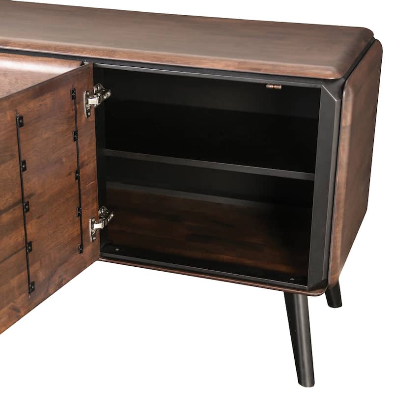Furniture of America Abigail XV Mid-Century Modern Walnut Solid Wood Dining Server with Hidden Drawers and Shelves