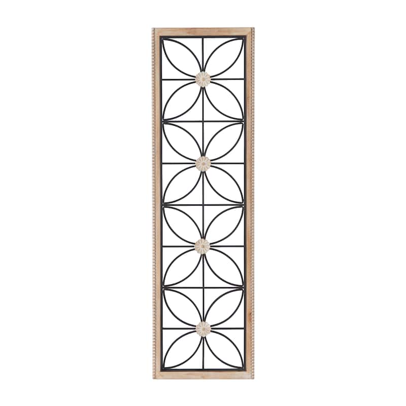 Metal Floral Wall Decor with Brown Frame - Black - Roche River Decor