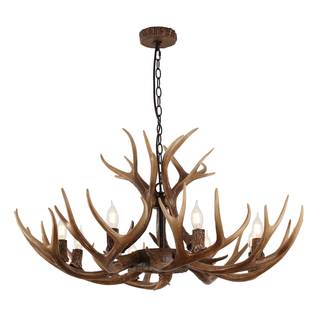 Eldora 36" 8-Light Rustic Farmhouse Adjustable Resin Antler LED Chandelier