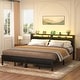 preview thumbnail 1 of 94, Farmhouse Wood Platform Bed Frame with Charged Station and LED Lights Black - King