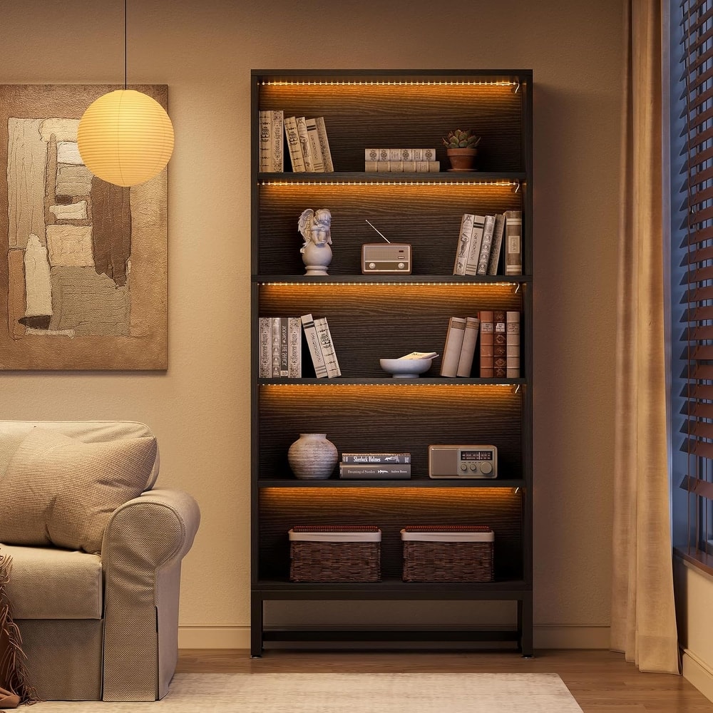 Tall Bookcase Black Bookshelf, 70.8 Inches Large Bookcases Organizer