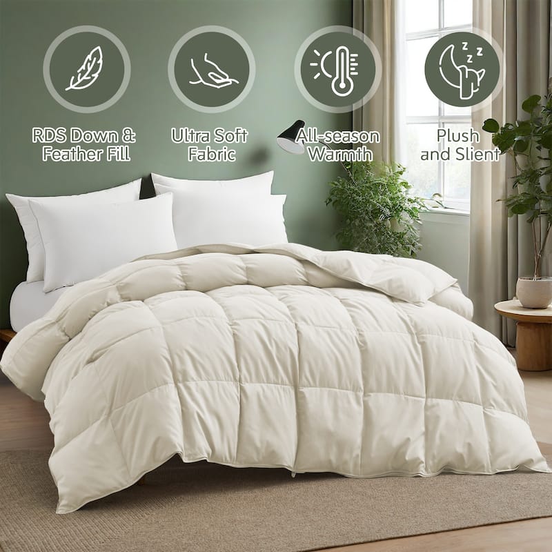 Premium White Feather Down Comforter Duvet Insert All Warmth Levels - Twin - Medium Weight Ivory
