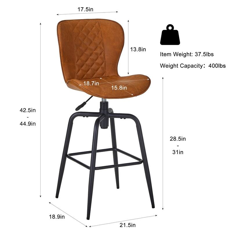Javlergo 2/4/6-Piece Brown PU Leather Adjustable Height Bar Stools Armless Black Frame for Kitchen Island & Home Bar