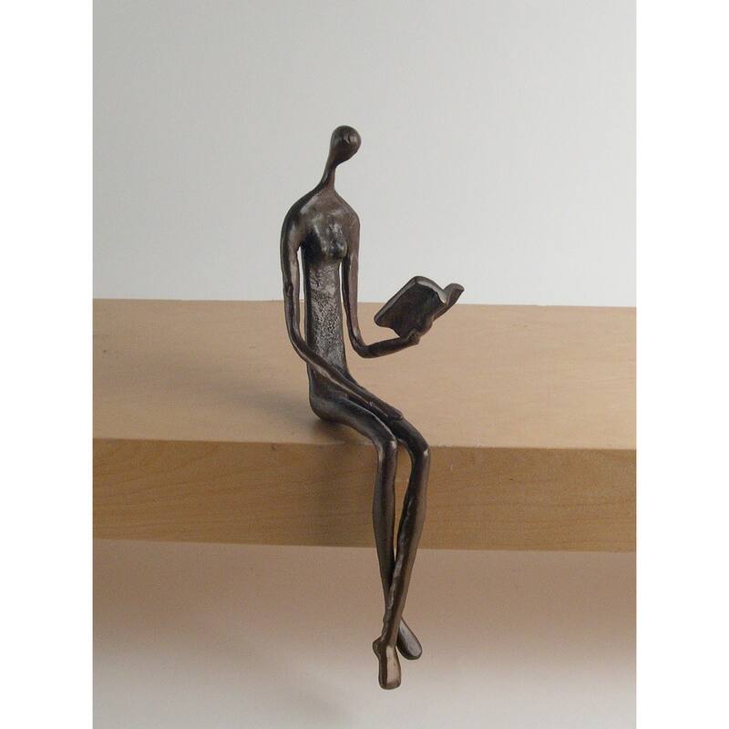 Handcrafted Reading Woman Figurine - 9.5" - Bronze