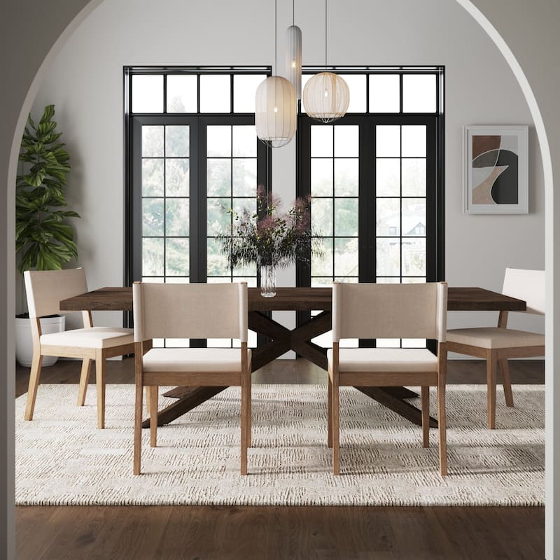 Linus Modern Upholstered Dining Chair, Solid Rubberwood Legs