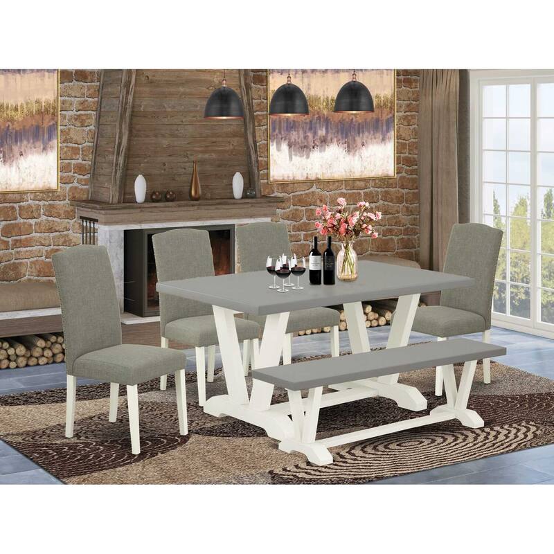 6-Piece Rectangle Natural Oak Finish Solid Wood Top Dining Table with 1-Bench, 4-Chairs with