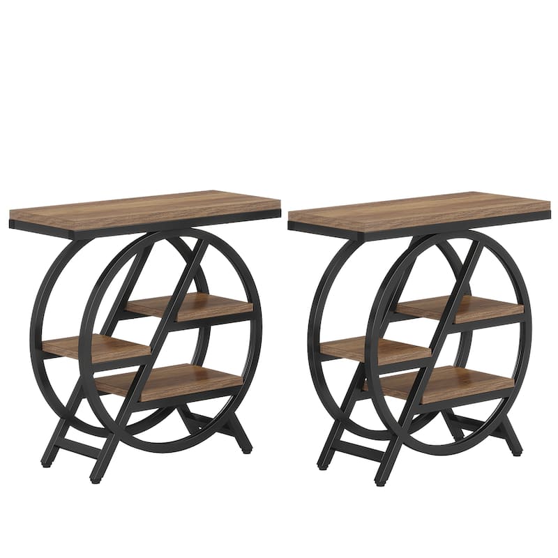 End Table Set of 2, 3-tier Narrow Side Table with Storage for Living Room - 11.8" D x 25.59" W x 26.18" H