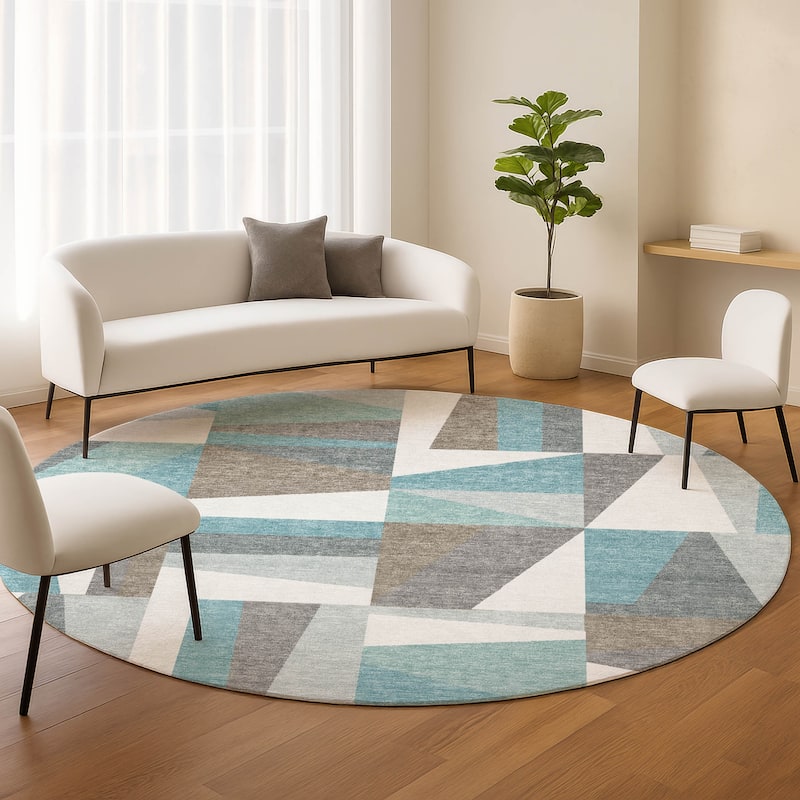 Machine Washable Indoor/ Outdoor Contemporry Mosaic Chantille Rug