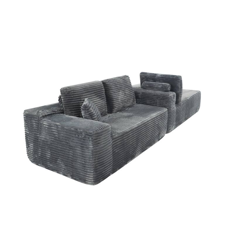 Modular Sectional Sofa with L-Shape Chaise Lounge, Corduroy Deep Seat Cloud Couch, Corner Upholstered Sofa with 2 Pillows