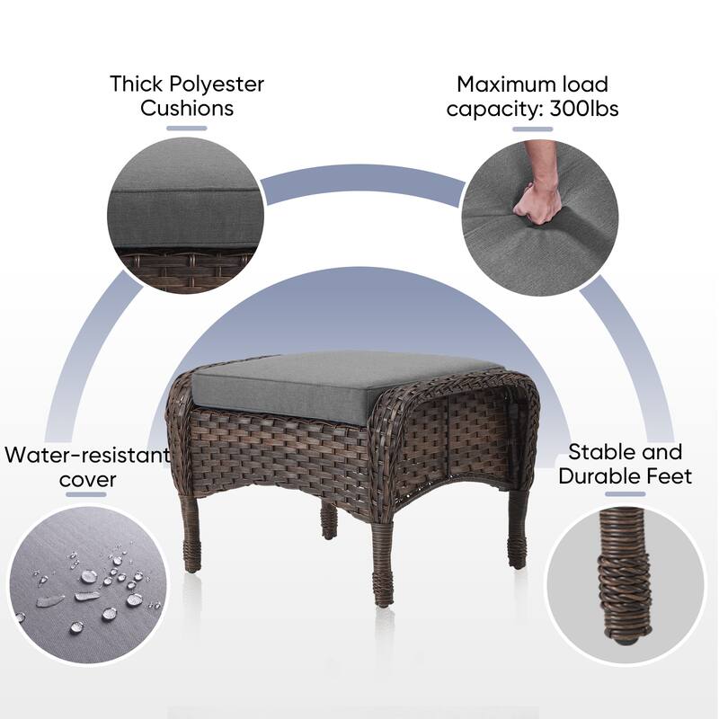 6 Pieces Patio Sofa Chairs Ottoman Brown-Grey - Brown