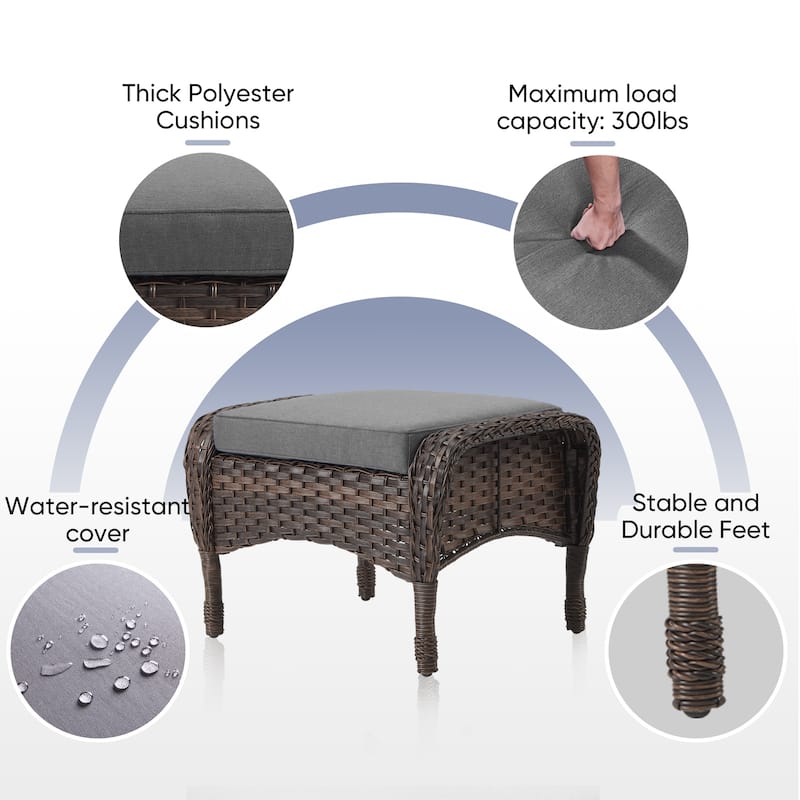 Pocassy Outdoor Sofa Swivel Chair and Ottman with Fire Pit Table