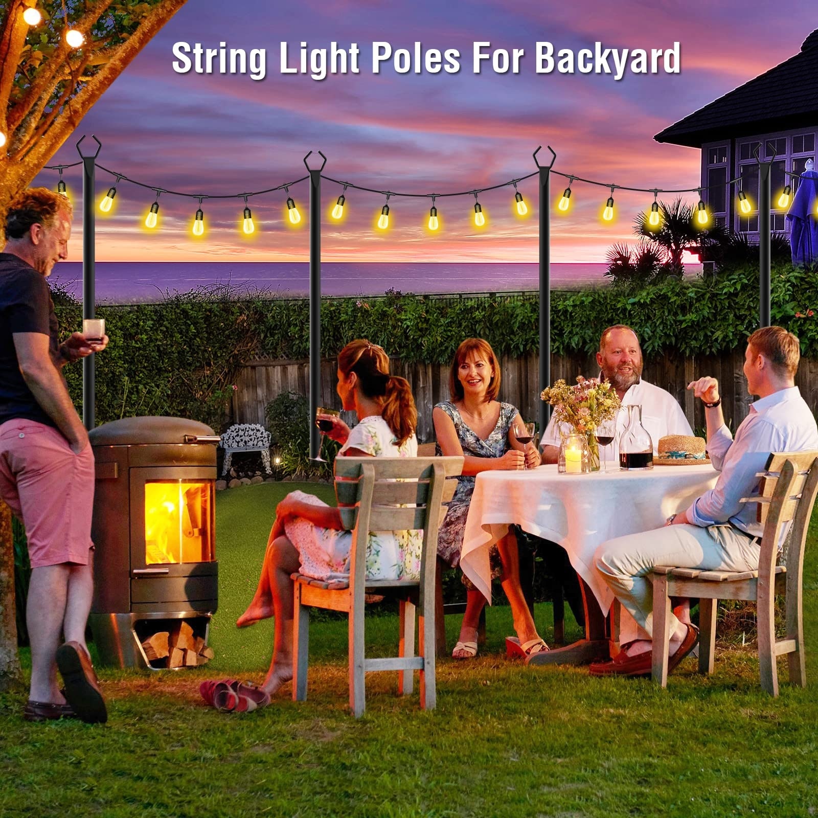 Outdoor standing string light posts discount