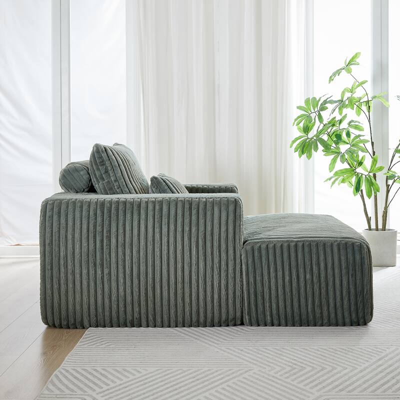 Modern 62.5" Corduroy Sponge Sofa with Removable Footrest, No Assembly Required, Cozy Sleeper Chair for Indoor Spaces