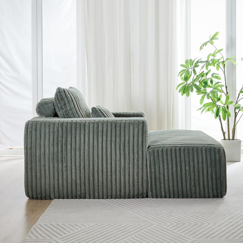 Roomfitters 62.5" Modern Corduroy Lounge Chair with Removable Ottoman, Stylish Sleeper Sofa with Pillows, for Living Room