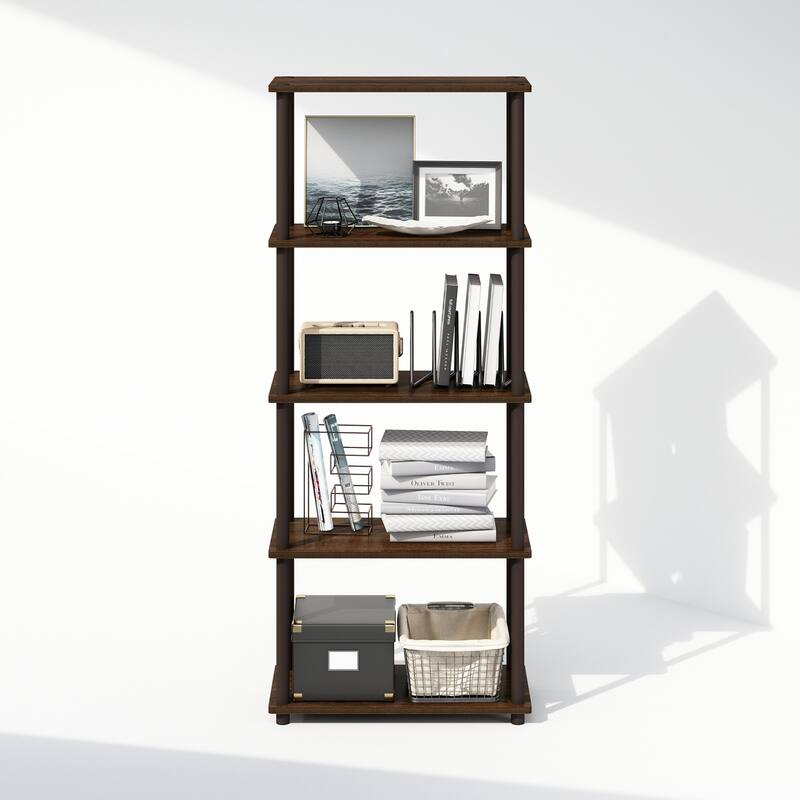 57.4 in. Tall Walnut/Brown Wood 4-Shelf Bookcase