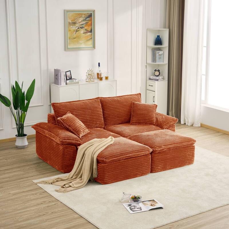 Rossetta 2-Seat Oversized Personalized Corduroy Soft Modular No Assembly Sofa with 2 Movable Ottoman
