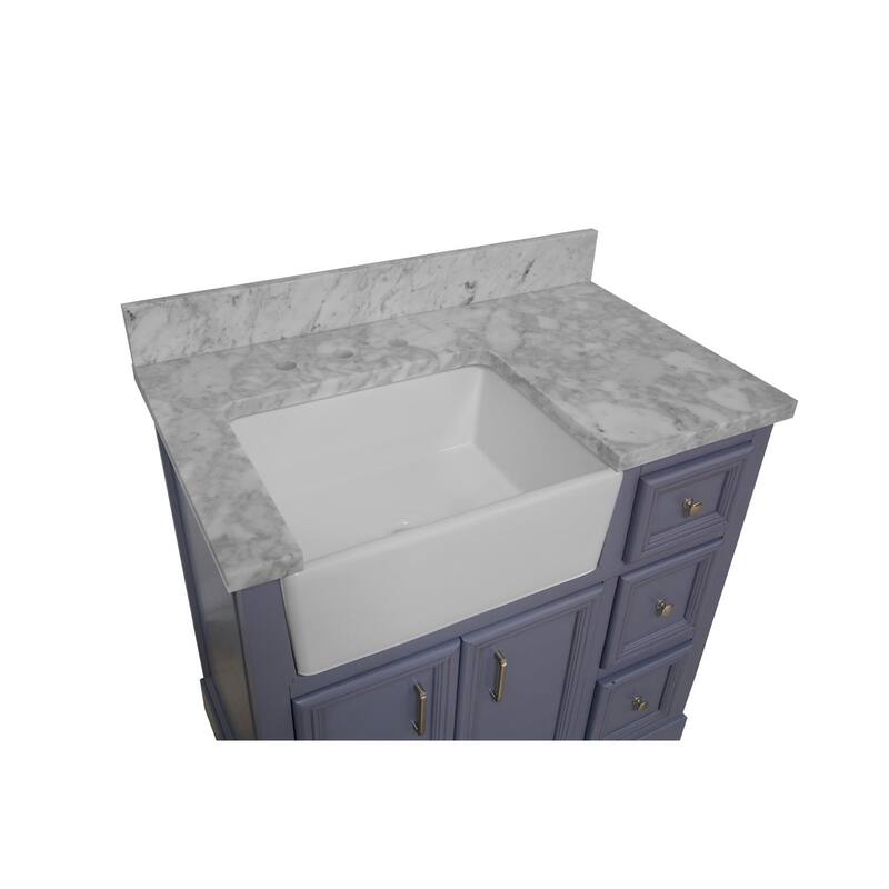 KitchenBathCollection Zelda 36" Farmhouse Bathroom Vanity with Carrara Marble Top