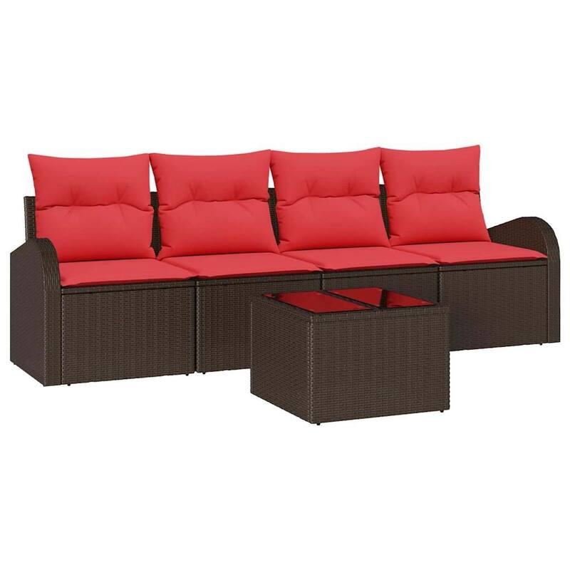 vidaXL 5 Garden Sofa Set with Cushions Black/Brown/Grey Poly Rattan - 92.1 x 24.4 x 27.2