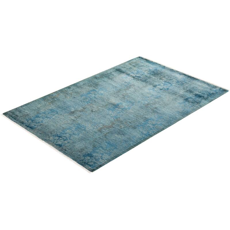 Fine Vibrance, One-of-a-Kind Hand-Knotted Runner Rug - Blue, 2' 9" x 4' 2" - 2' 9" x 4' 2"