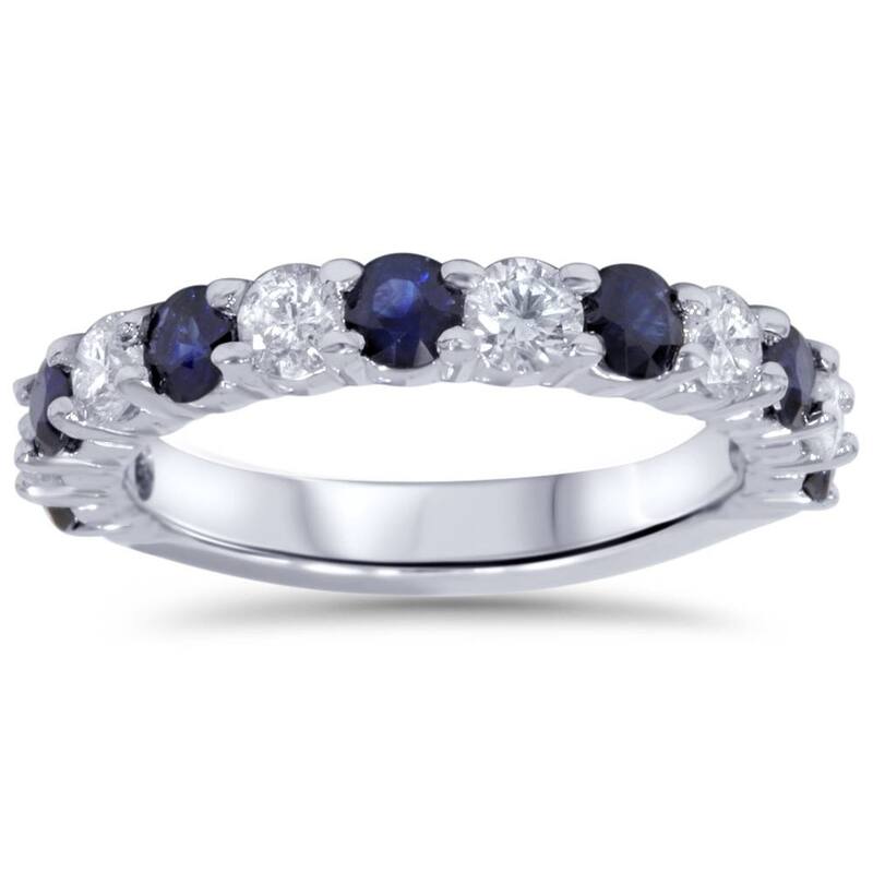 2ct Diamond & Blue Sapphire Wedding Ring White Gold