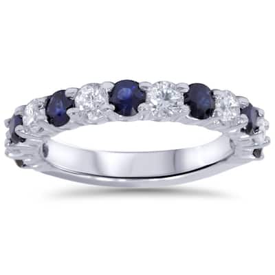 2ct Diamond & Blue Sapphire Wedding Ring White Gold