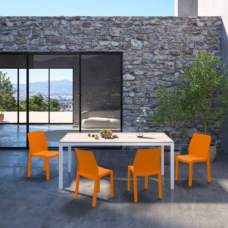 WRGHOME Modern Stacking Patio Dining Side Chair Indoor/Outdoor (Set of 2) - 33.27'' H X 18.50'' W X 21.06'' D - Orange