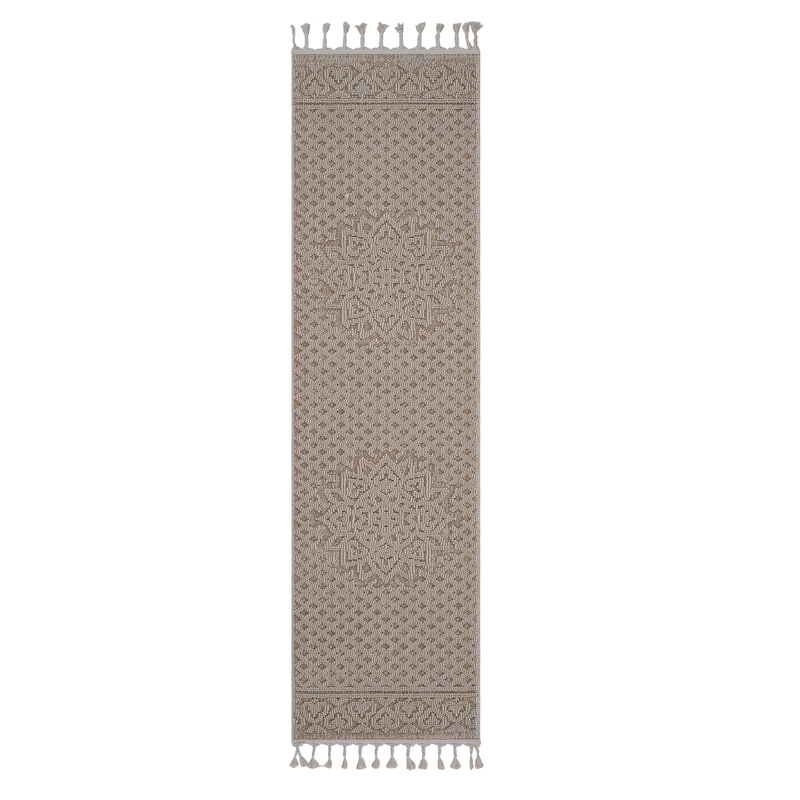 LOOM & LUXE Collection 2X8 Medallion Indoor/Outdoor Area Rug - 96" D x 26" W x 0.28" H - Beige