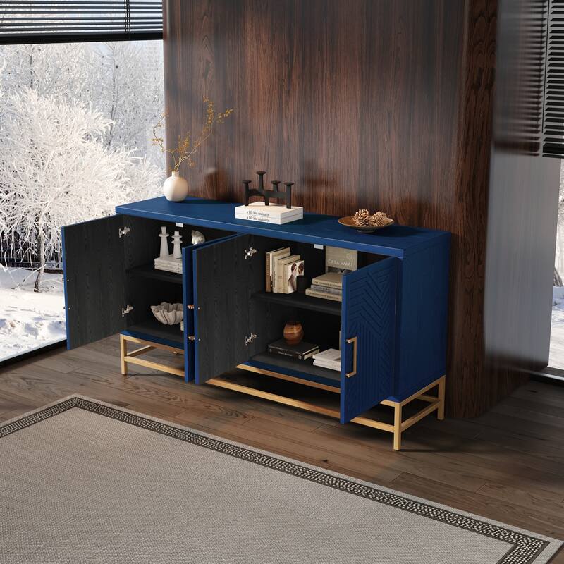 Homy Casa Modern Navy Sideboard Buffet Cabinet with Adjustable Shelves