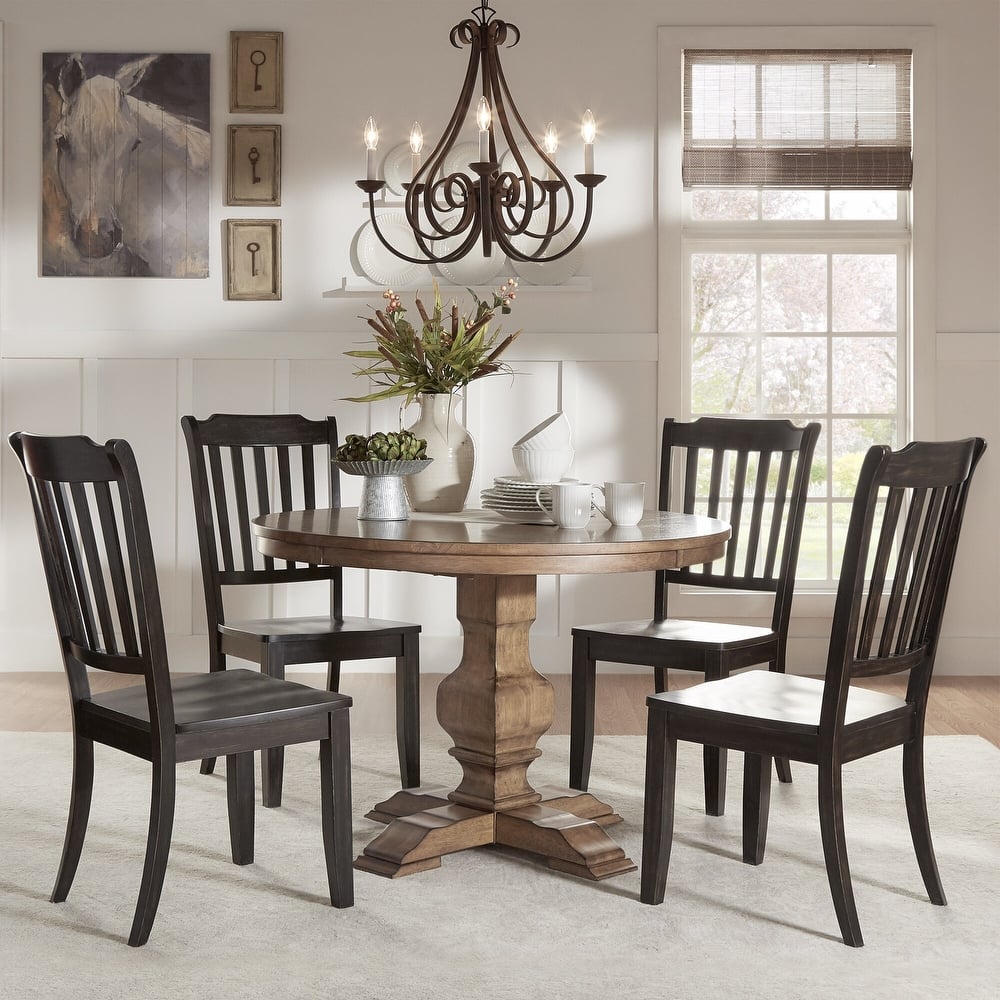 Eleanor Oak Round Solid Wood Top and Slat Back Chairs 5-piece Dining Set by iNSPIRE Q Classic