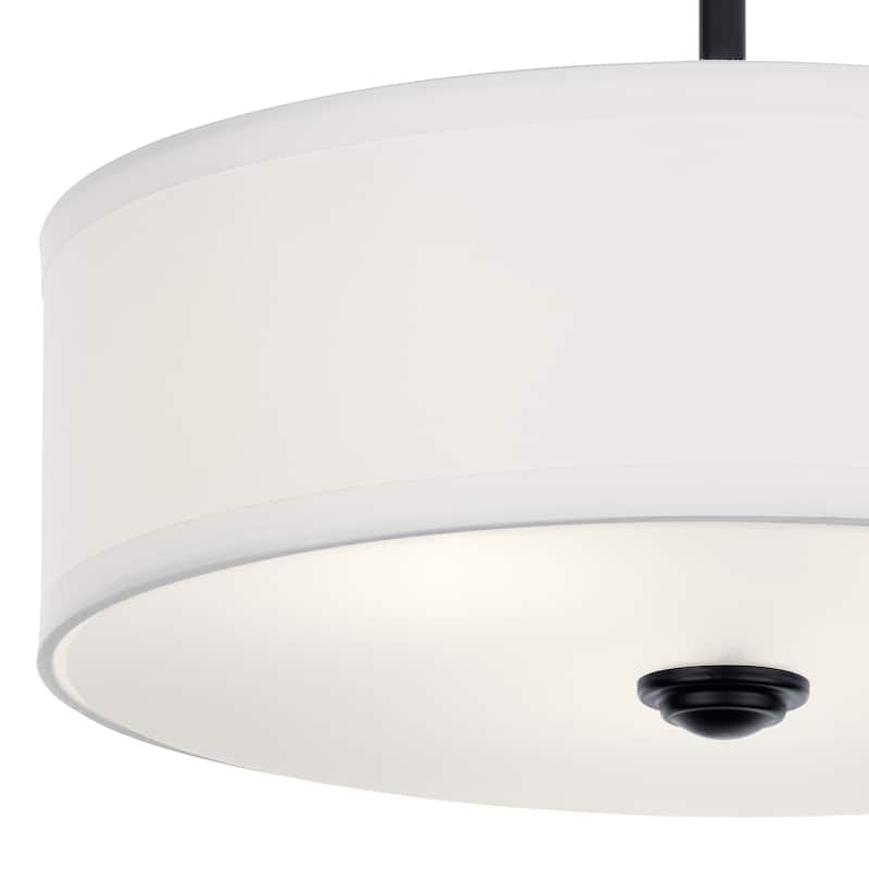 Kichler Lighting Shailene 14 in. Round 3-Light Black Drum Semi-Flush Mount Ceiling Light with White Microfiber Shade