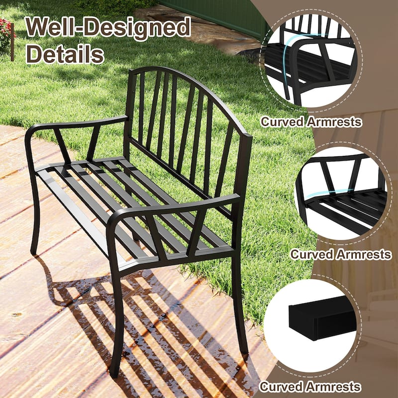 Gymax 51'' Metal Garden Bench Patio Slatted Bench for 2-3 People &