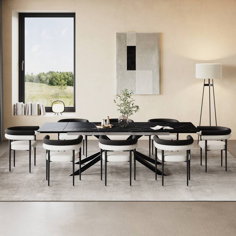 110.24" Extendable Sintered Stone Dining Table With 8 Chairs Dining Table Set