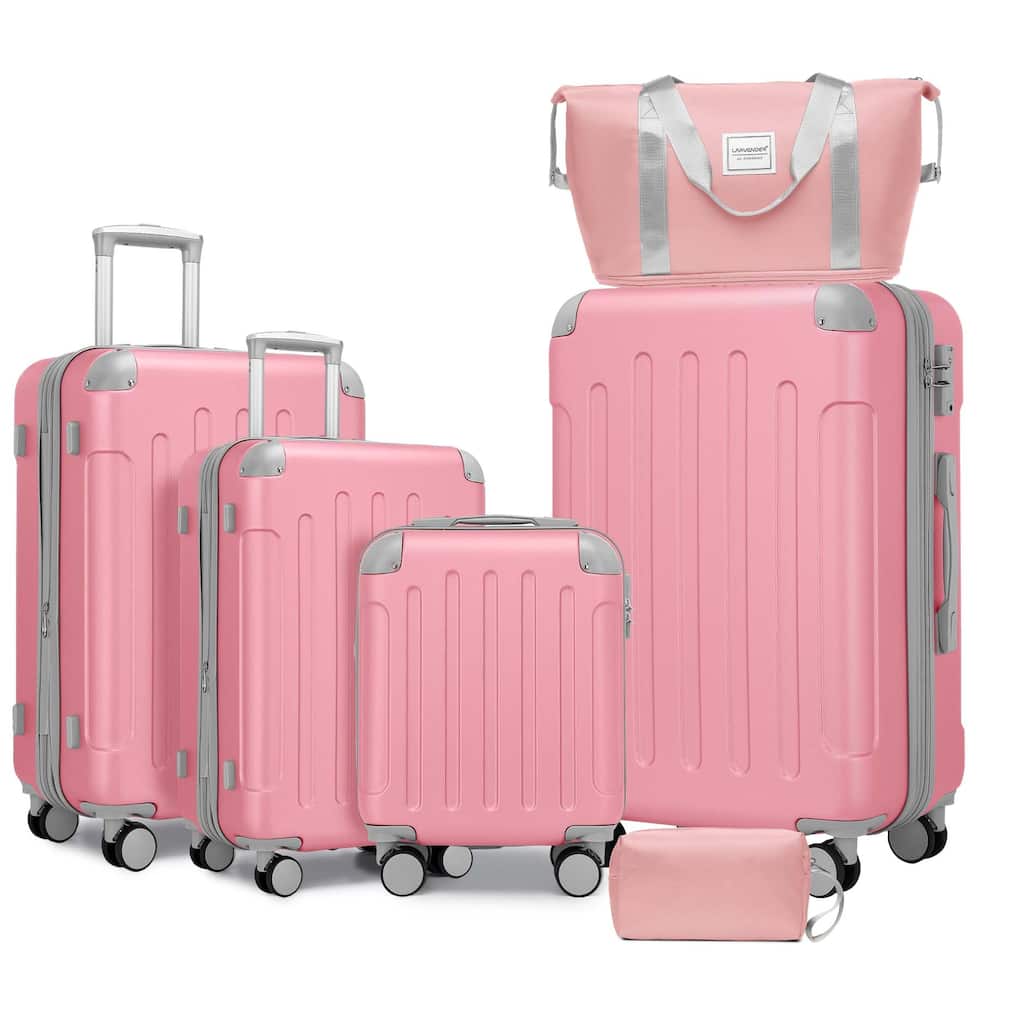 6-Piece Modern Luggage Sets, Expandable Luggage with Travel Bag, TSA Lock and Spinner Wheels, for Boarding Travel, Pink