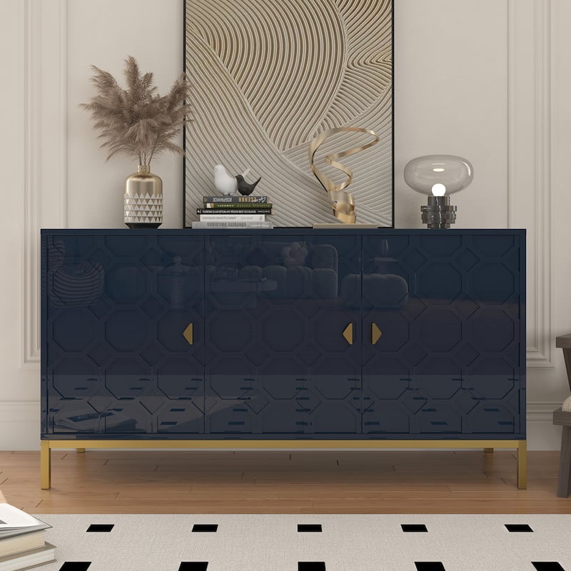 Clihome 3 Door Glossy Media Storage Sideboard Accent Cabinet - Blue