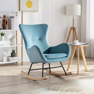 Velvet Fabric Padded Seat Rocking Chair With High Backrest And Armrests ...
