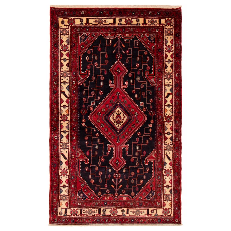 ECARPETGALLERY Hand-knotted Anatolian Vintage Navy, Red Wool Rug - 4'6 x 7'7 - Dark Navy/ Red - 4'6 x 7'7