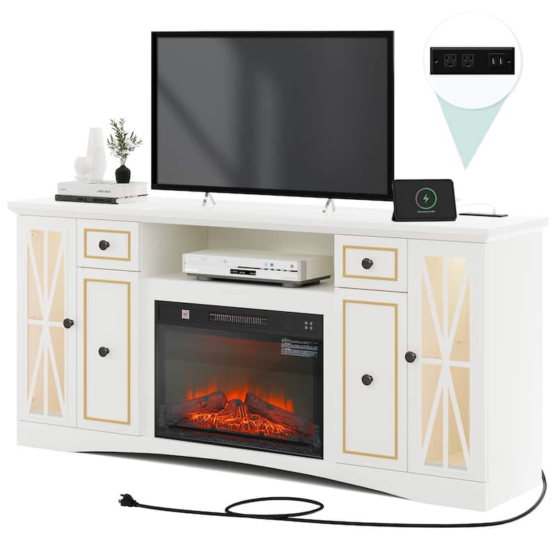 Moasis 65" Fireplace TV Stand W/ 1400W Electric Fireplace - White
