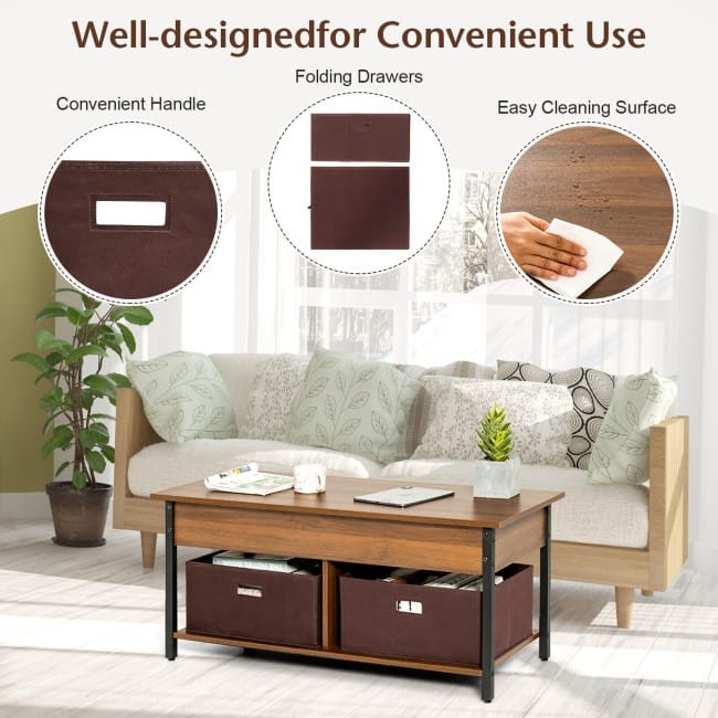Lift Top Coffee Table Central Table with Drawers and Hidden Compartment for Living Room - 42" x 19.5" x 19" (L x W x H)