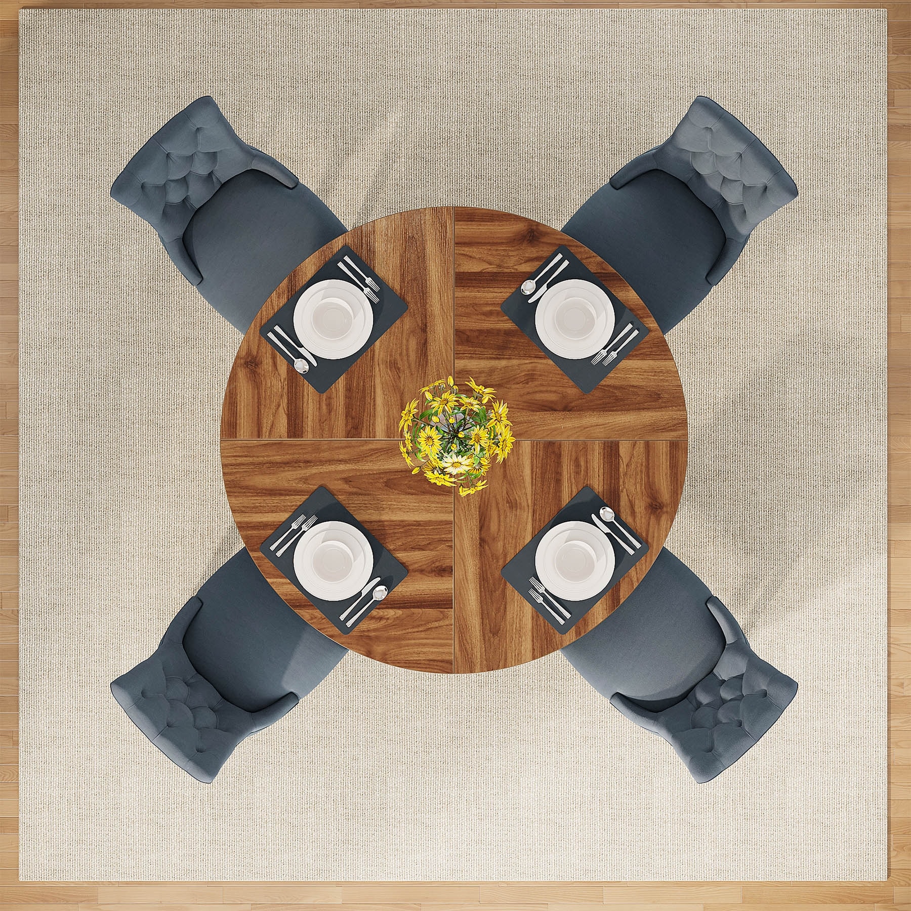 47" Round Dining Table for 4, Farmhouse Kitchen Table Small Dinner Table Wood Kitchen Table for Dining Room Living Room