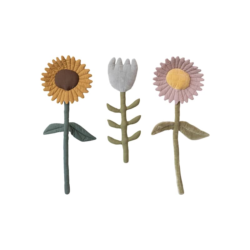 Cotton Flowers Wall Hanging, Set of 3 - 22.0"L x 2.0"W x 48.0"H