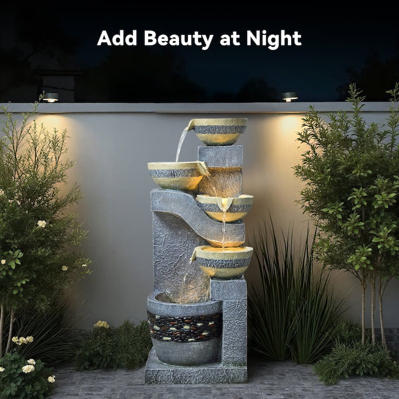 Stone-Texture Weather Resistant Garden Polyresin 3-Tier Cascading Waterfall Fountain