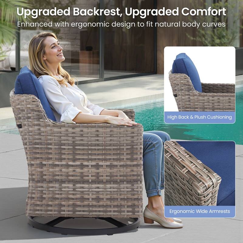 Pocassy 6 Pieces Outdoor Sofa Siwvel Chair Ottoman w/ Fire Table