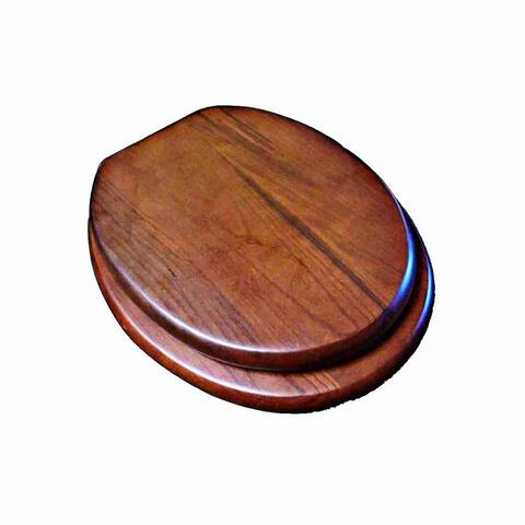 Wooden Elongated Toilet Seat with Lid Light Mahogany Finish Oval Commode Seats with Bumper Stabilizers Renovators Supply