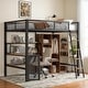 preview thumbnail 1 of 15, Full Size Metal Loft bed with Built-in Desk, Wardrobeand Shelves Black