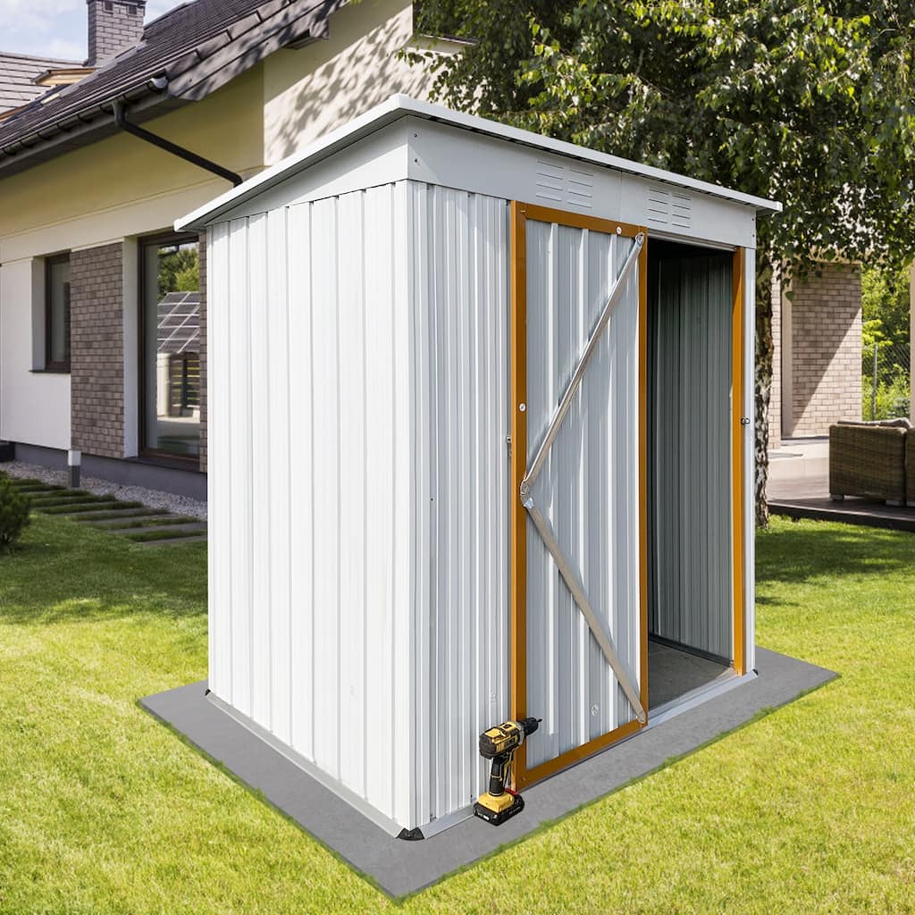 5'x4' Garden Storage Shed Galvanized Tool House with Lockable Door