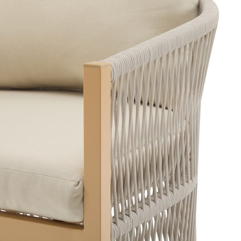 [Set of 2] Modern Curved Aluminum Lounge Chair with Stylish Rope-Weave Design and Cushioned Comfort, Perfect for Outdoor Living