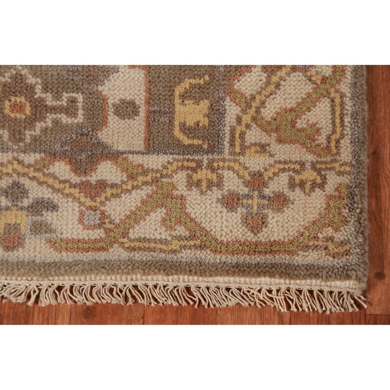 Light Brown Oushak Oriental Runner Rug Handmade Floral Wool Carpet - 2'8" x 10'0"