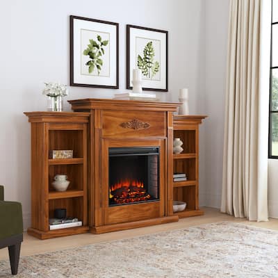 SEI Furniture Jennifer Electric Fireplace and Mantel with Bookshelves